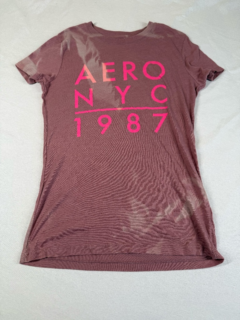 Aeropostale Women's Short Sleeve Shirt Aero NYC 1987 Size Medium - Pink Tie Dye